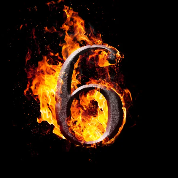 Zahlen und Symbolen auf Feuer - 6 — Stockfoto