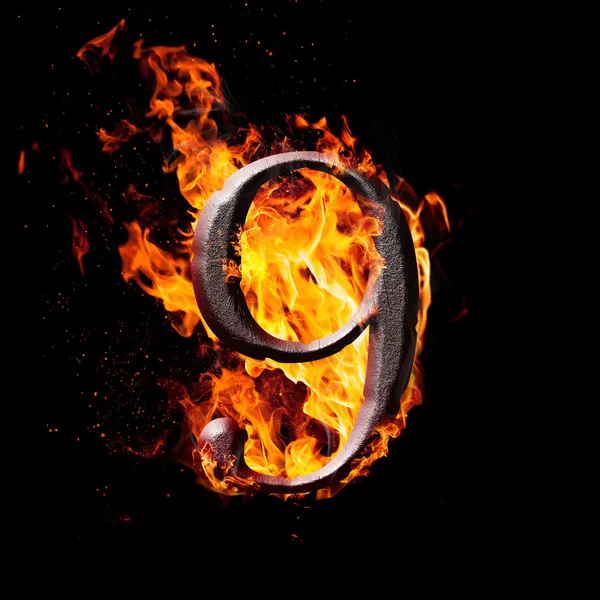 Numbers and symbols on fire - 9 — Stock Photo, Image