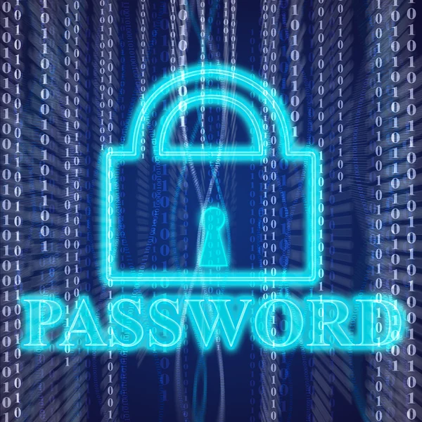 Lock Illustration with word "Password" numbers falling on background — Stock Photo, Image