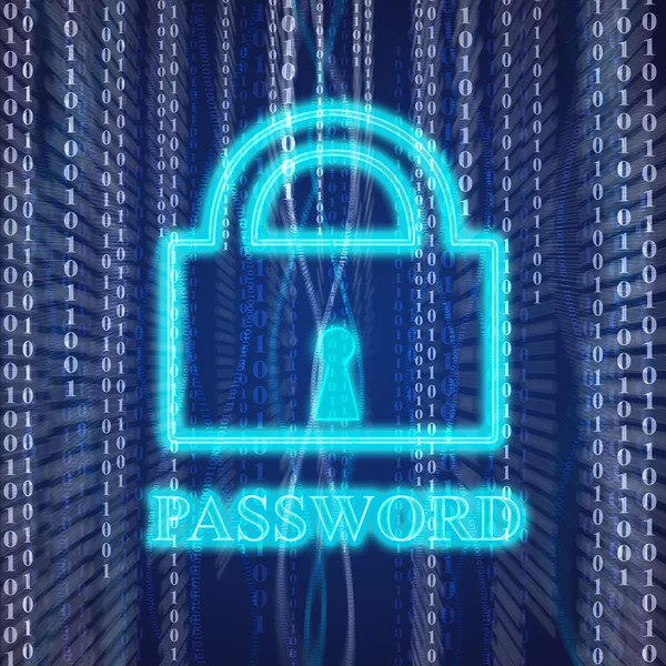 Lock Illustration with word "Password" numbers falling on background — Stock Photo, Image