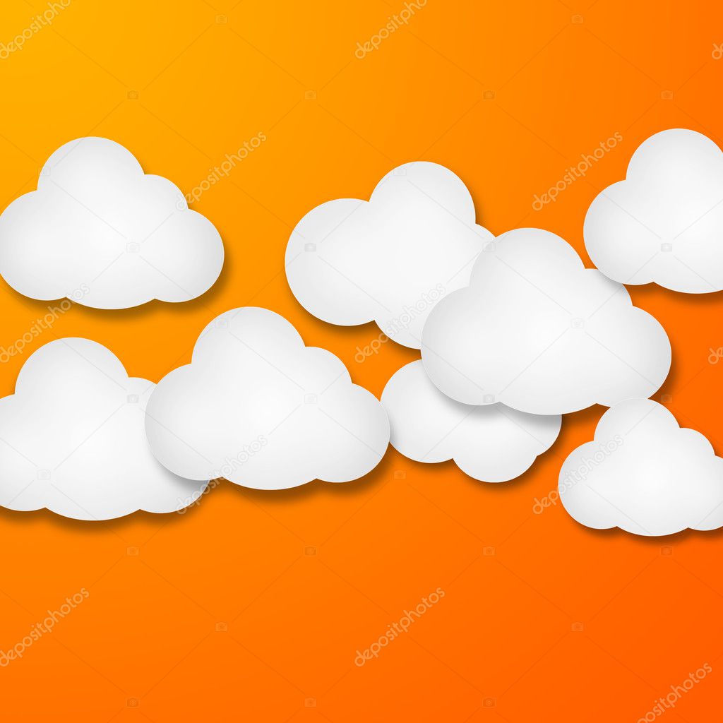 White paper clouds over gradient orange color background