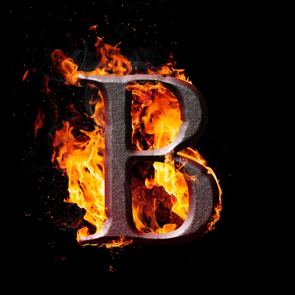 High resolution iron letters illustration in fire on black background — Stock Photo, Image