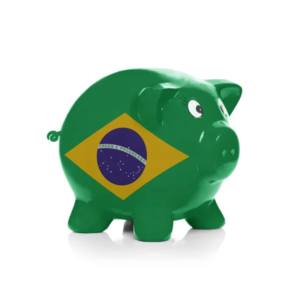 储钱罐在它-巴西国旗涂 — 图库照片