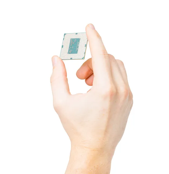 Computer's processor in hand isolated on a white background — Stock Photo, Image