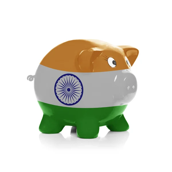 Piggy bank with flag coating over it - India — Stock Photo, Image