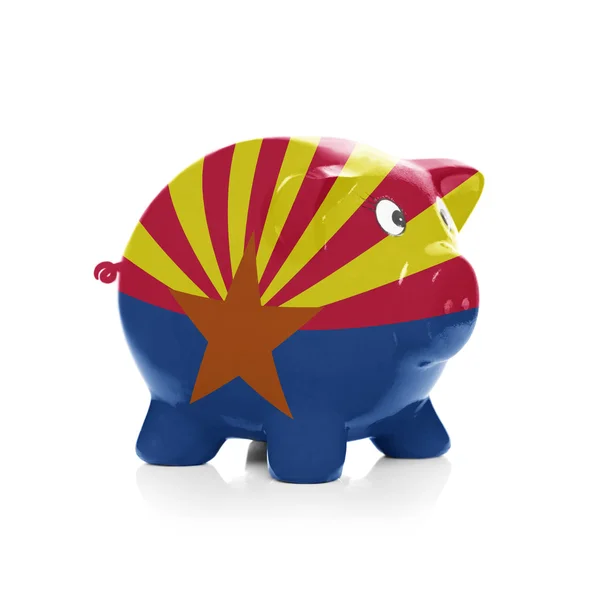 Piggy bank with flag coating over it - State of Arizona — Stock Photo, Image