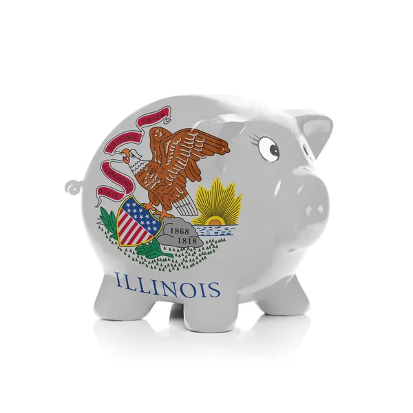 Piggy bank with flag coating over it - State of Illinois — Stock Photo, Image