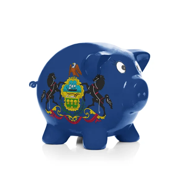 Piggy bank with flag coating over it - Commonwealth of Pennsylvania — Stock Photo, Image