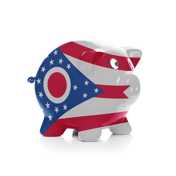 Piggy bank with flag coating over it - State of Ohio — Stock Photo, Image