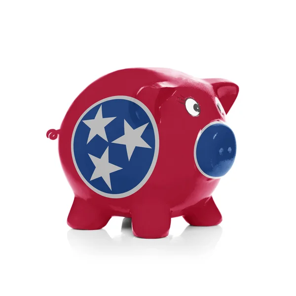 Piggy bank with flag coating over it - State of Tennessee — Stock Photo, Image