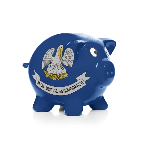 Piggy bank with flag coating over it - State of Louisiana — Stock Photo, Image