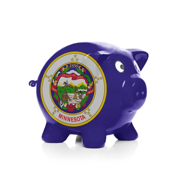 Piggy bank with flag coating over it - State of Minnesota — Stock Photo, Image