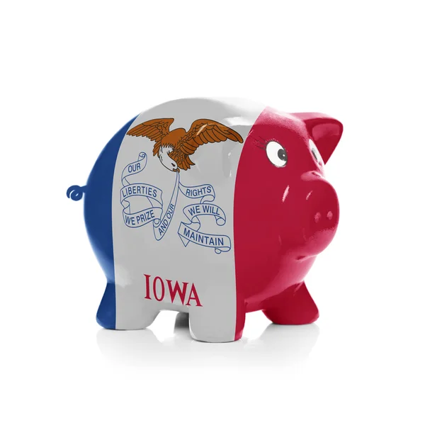 Piggy bank with flag coating over it - State of Iowa — Stock Photo, Image