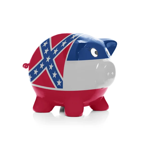 Piggy bank with flag coating over it - State of Mississippi — Stock Photo, Image