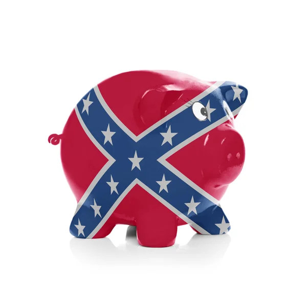 Piggy bank with flag coating over it - Navy Jack battle flag. — Stock Photo, Image