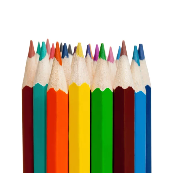 Art tools - color pencils on white background - 1 to 1 ratio — Stock Photo, Image