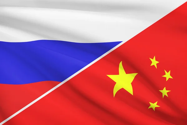Serie di bandiere arruffati. Russia e Cina. — Foto Stock