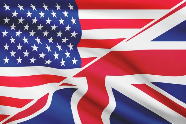 Series of ruffled flags. USA and United Kingdom. — Stock Photo, Image
