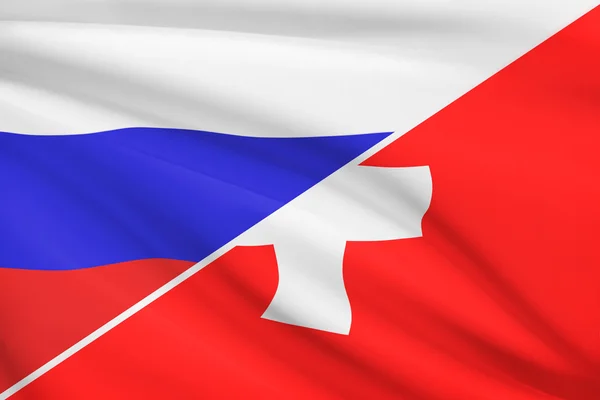 Serie von gekräuselte Flags. Russland und der Schweiz. — Stockfoto