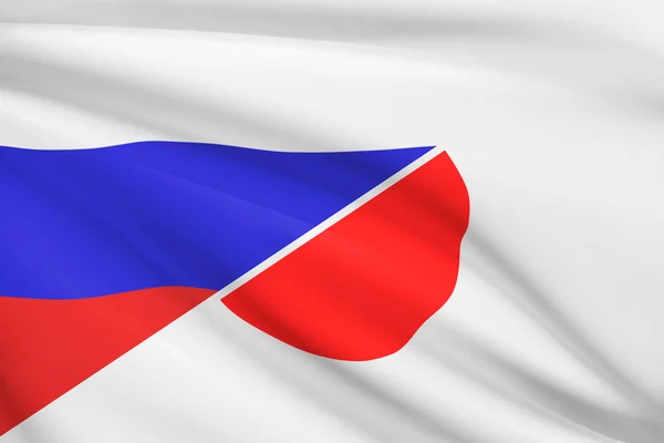 Series of ruffled flags. Russia and Japan. — Stock Photo, Image