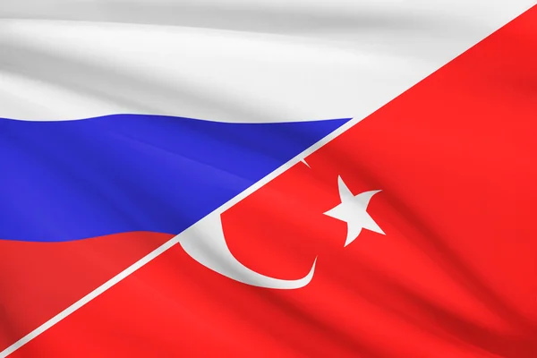 Serie di bandiere arruffati. Russia e Turchia. — Foto Stock