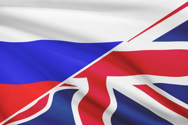 Series of ruffled flags. Russia and United Kingdom. — Stock Photo, Image