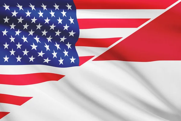 Series of ruffled flags. USA and Indonesia. — Stock Photo, Image