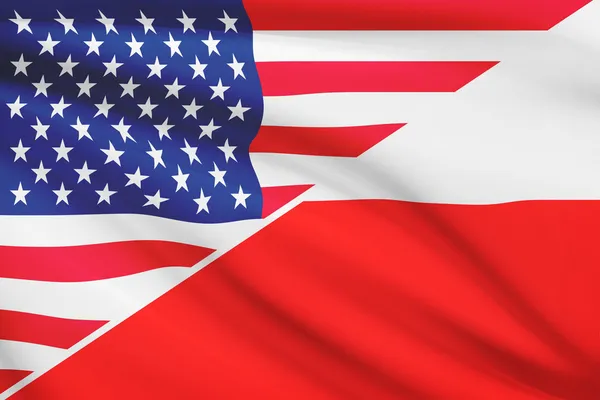Series of ruffled flags. USA and Poland. — Stock Photo, Image