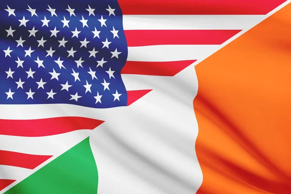 Series of ruffled flags. USA and Ireland. — Stock Photo, Image