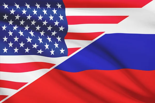 Series of ruffled flags. USA and Russia. — Stock Photo, Image