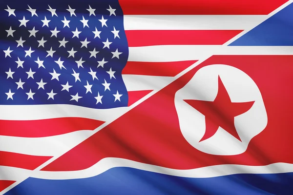 Serie von gekräuselte Flags. USA und Nordkorea. — Stockfoto