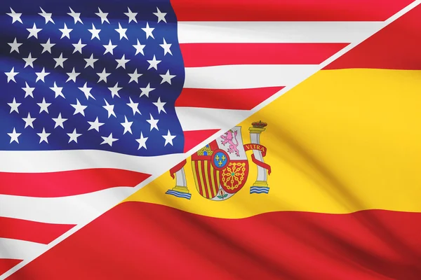 Serie von gekräuselte Flags. USA und Spanien. — Stockfoto