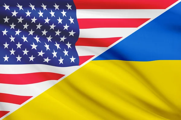 Series of ruffled flags. USA and Ukraine. — Stock Photo, Image
