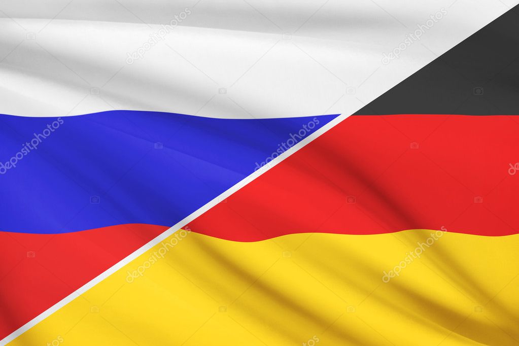 Series of ruffled flags. Russia and Germany.