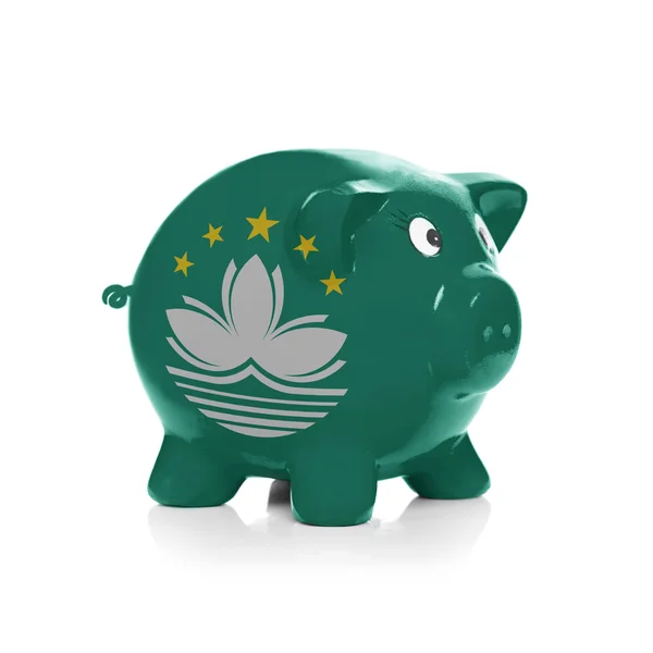 Piggy bank with flag coating over it - Macau — Stock Photo, Image