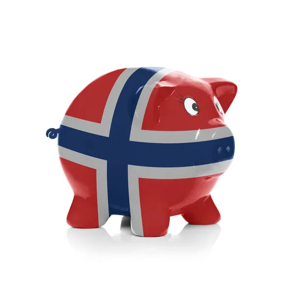 Salvadanaio con rivestimento bandiera sopra esso - Norvegia — Foto Stock