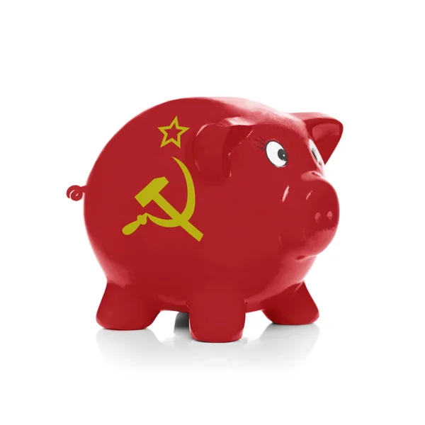 Piggy bank with flag coating over it - SSSR — Stock Photo, Image