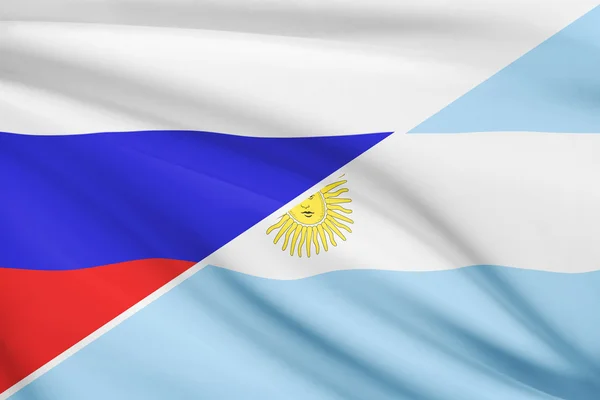 Series of ruffled flags. Russia and Argentina. — Stock Photo, Image