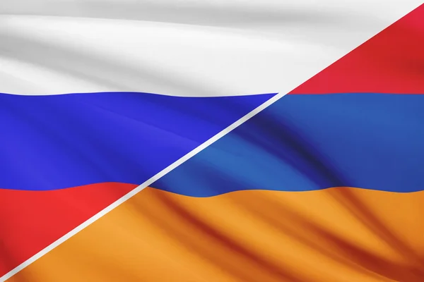 Series of ruffled flags. Russia and Armenia. — Stock Photo, Image