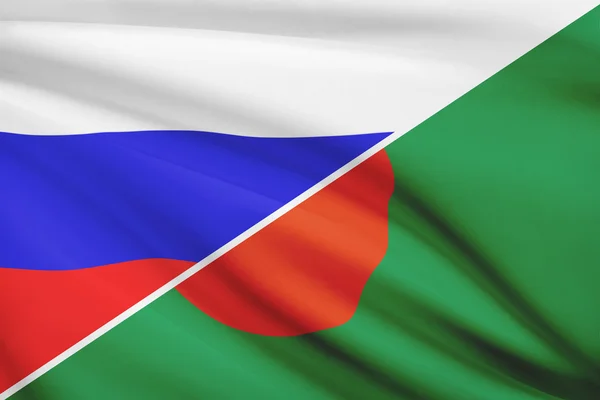 Serie von gekräuselte Flags. Russland und Bangladesch. — Stockfoto