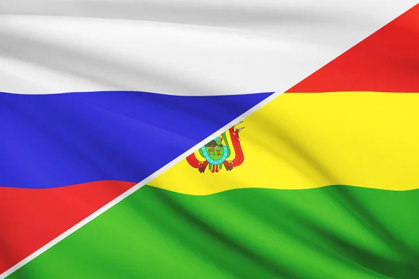 Series of ruffled flags. Russia and Bolivia. — Stock Photo, Image