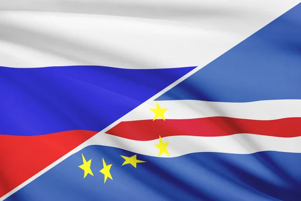 Series of ruffled flags. Russia and Cape Verde. — Stock Photo, Image