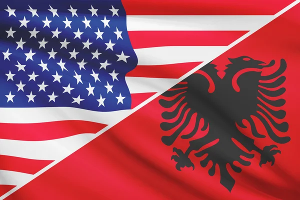 Series of ruffled flags. USA and Albania. — Stock Photo, Image