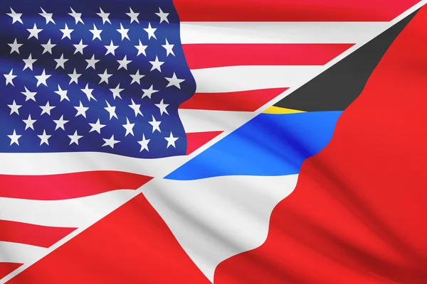 Series of ruffled flags. USA and Antigua and Barbuda. — Stock Photo, Image