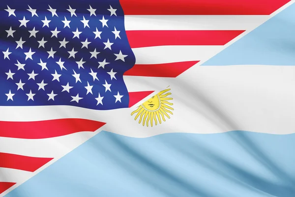 Series of ruffled flags. USA and Argentina. — Stock Photo, Image
