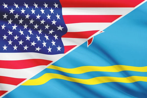 Series of ruffled flags. USA and Aruba. — Stock Photo, Image