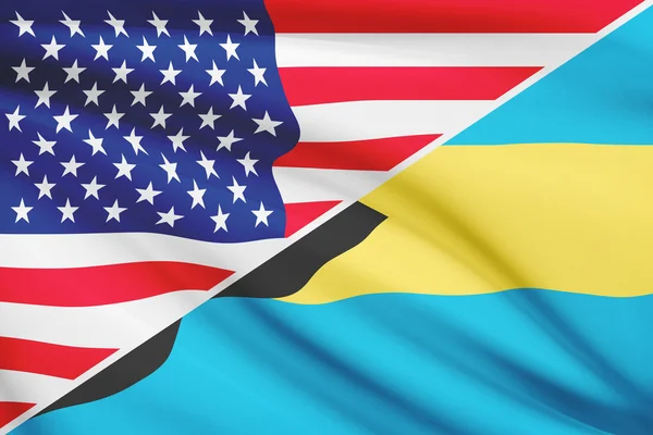 Series of ruffled flags. USA and Bahamas. — Stock Photo, Image