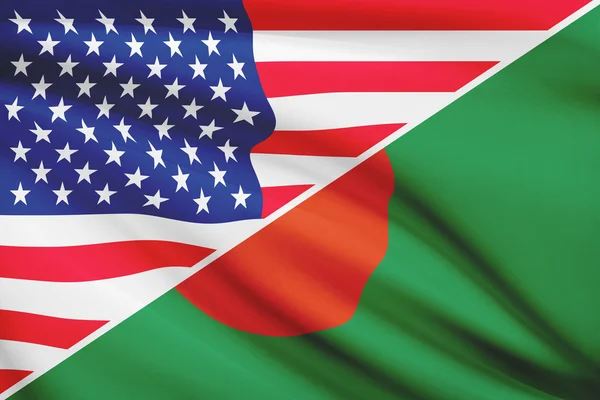 Serie von gekräuselte Flags. USA und Bangladesch. — Stockfoto