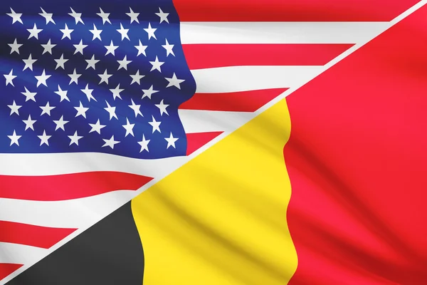 Series of ruffled flags. USA and Belgium. — Stock Photo, Image