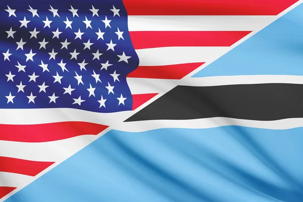 Series of ruffled flags. USA and Botswana. — Stock Photo, Image